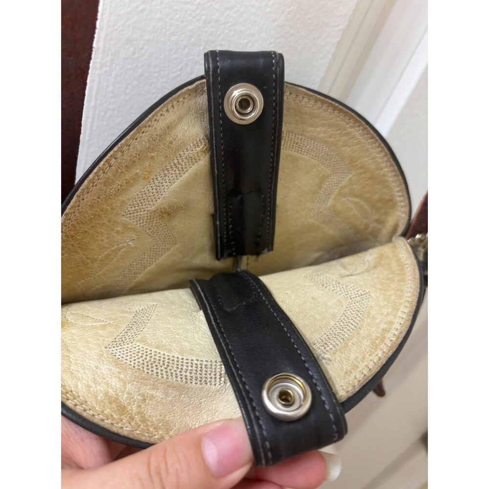 Boot Purse Brown Leather Western Cowboy Crossbody Bag Black Fringe Handmade - Picture 9 of 11